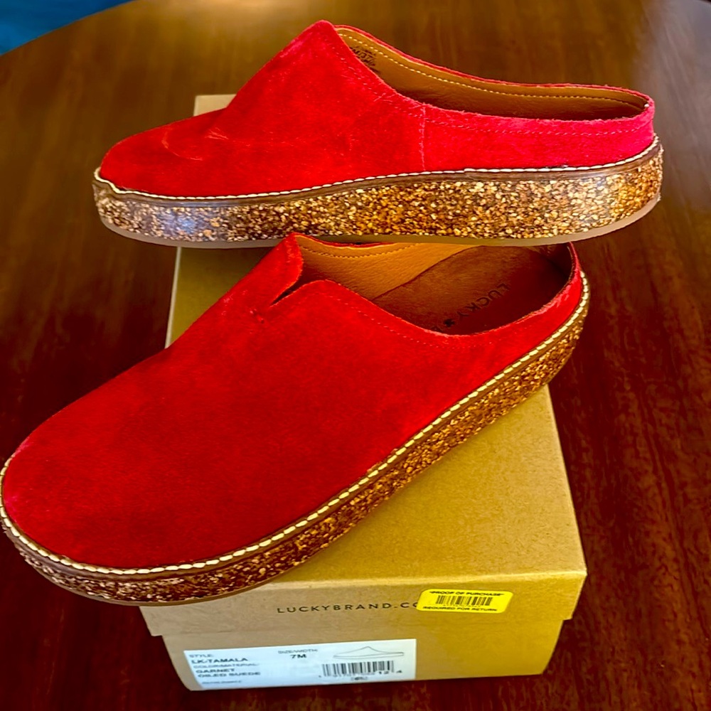 Lucky Brand | 12 Tamala Red Leather Clogs Mules Boho Comfy Casual